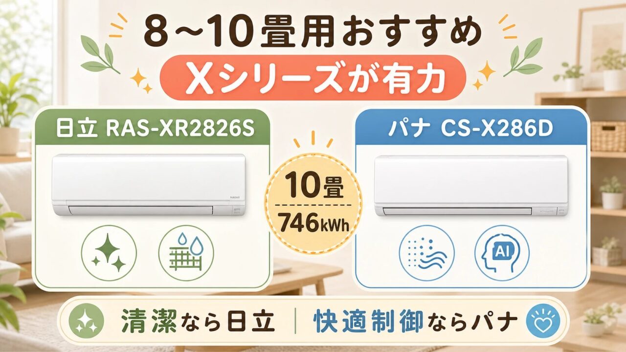 8〜10畳用でおすすめの日立・パナソニック
