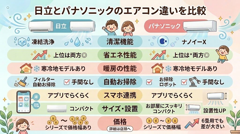 日立とパナソニックのエアコンの違い7つを比較