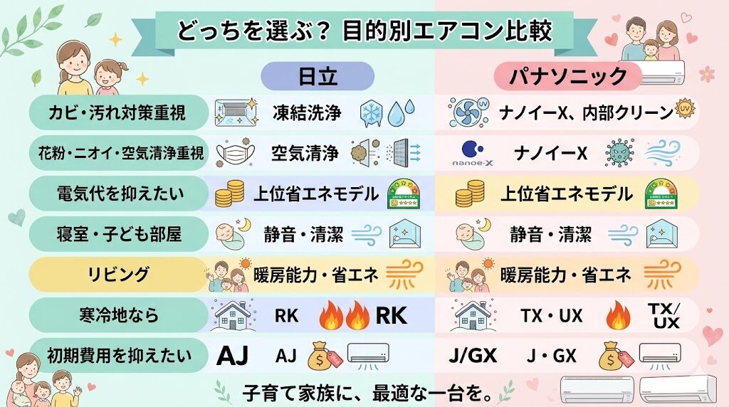 日立とパナソニックのエアコン｜目的別に選ぶならどっち？