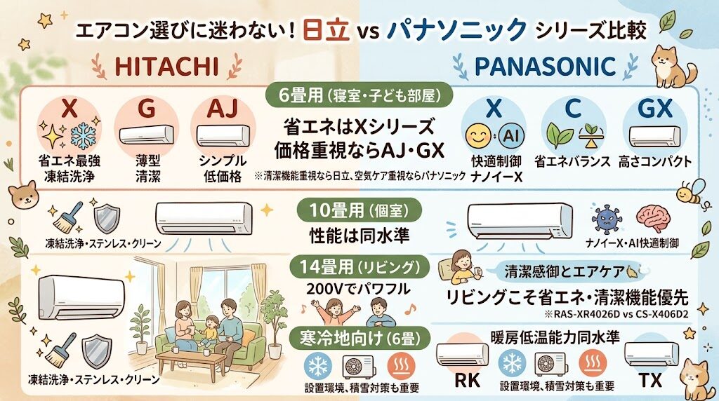 日立とパナソニックのシリーズ別で比較