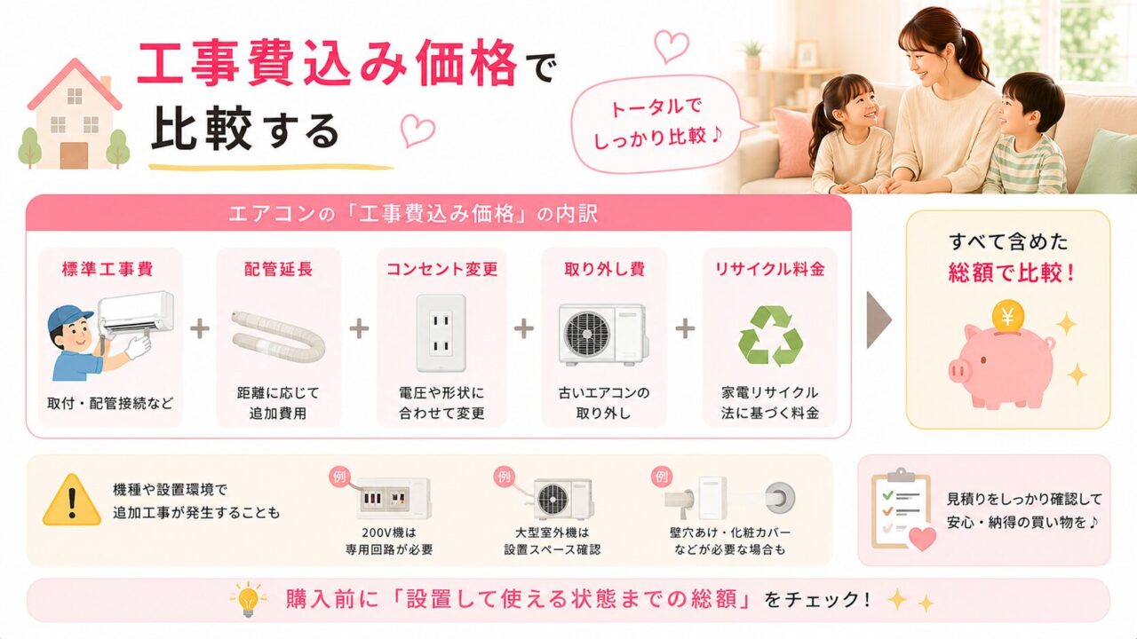 パナソニックとダイキンのエアコン工事費込み価格比較