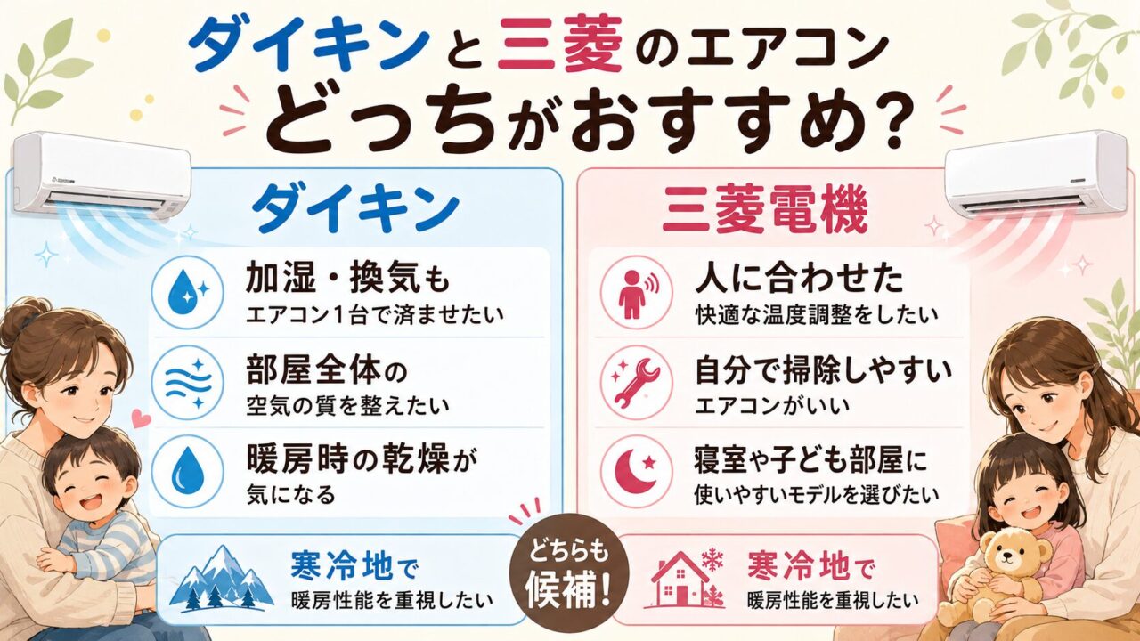 結論|ダイキンと三菱のエアコンはどっちがおすすめ?