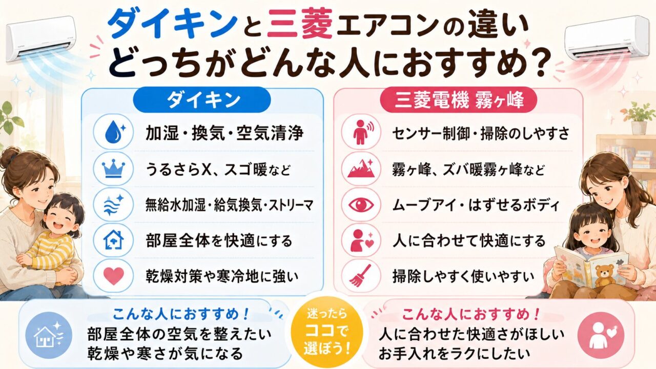ダイキンと三菱エアコンの違い|どっちがどんな人におすすめ?
