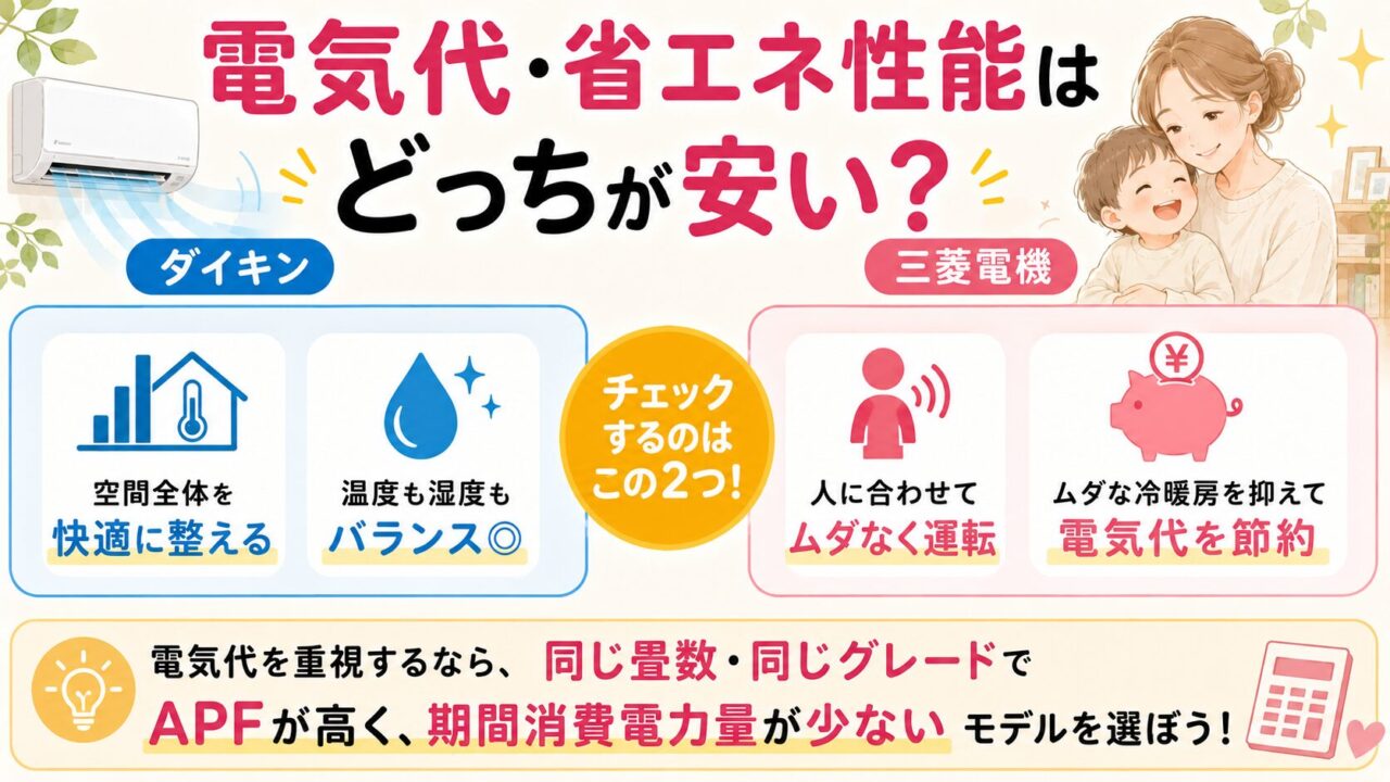 電気代・省エネ性能はどっちが安い|極端な差はない