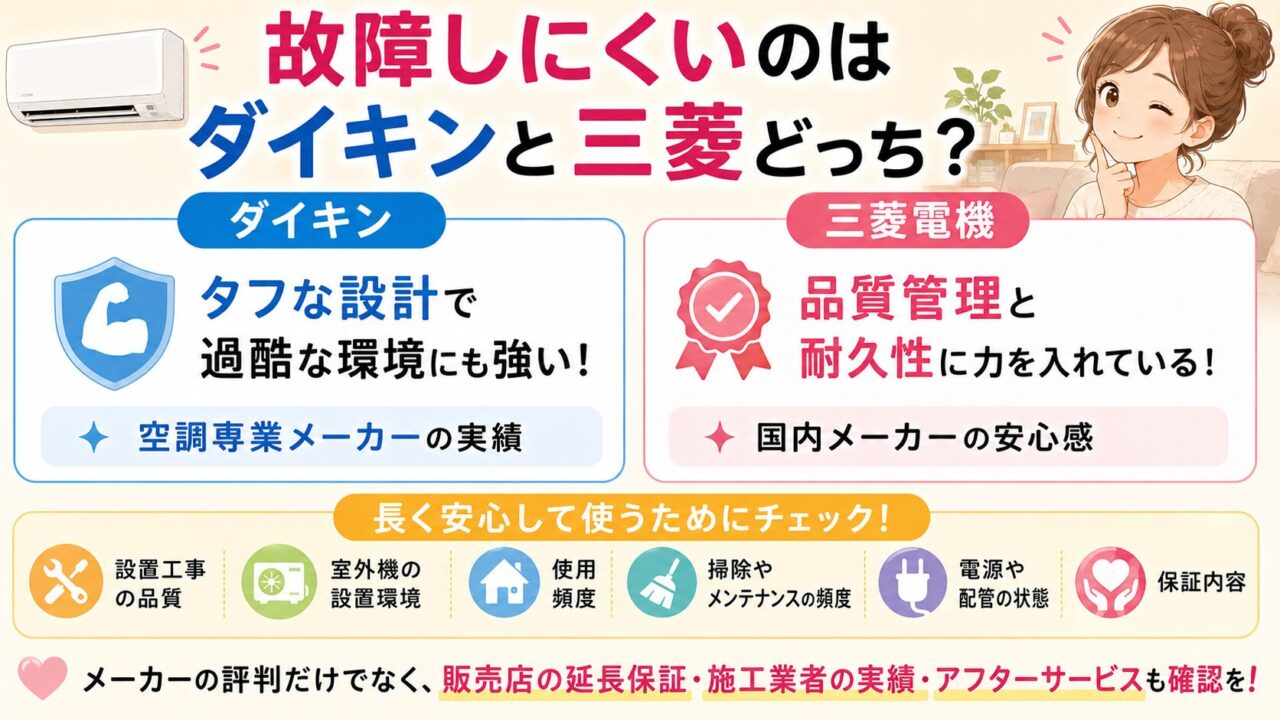 故障しにくいのはダイキンと三菱どっち?