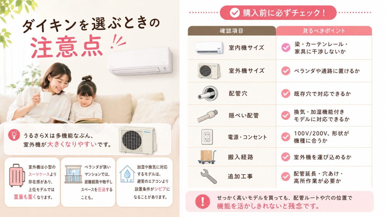 ダイキンのエアコンを選ぶときの注意点