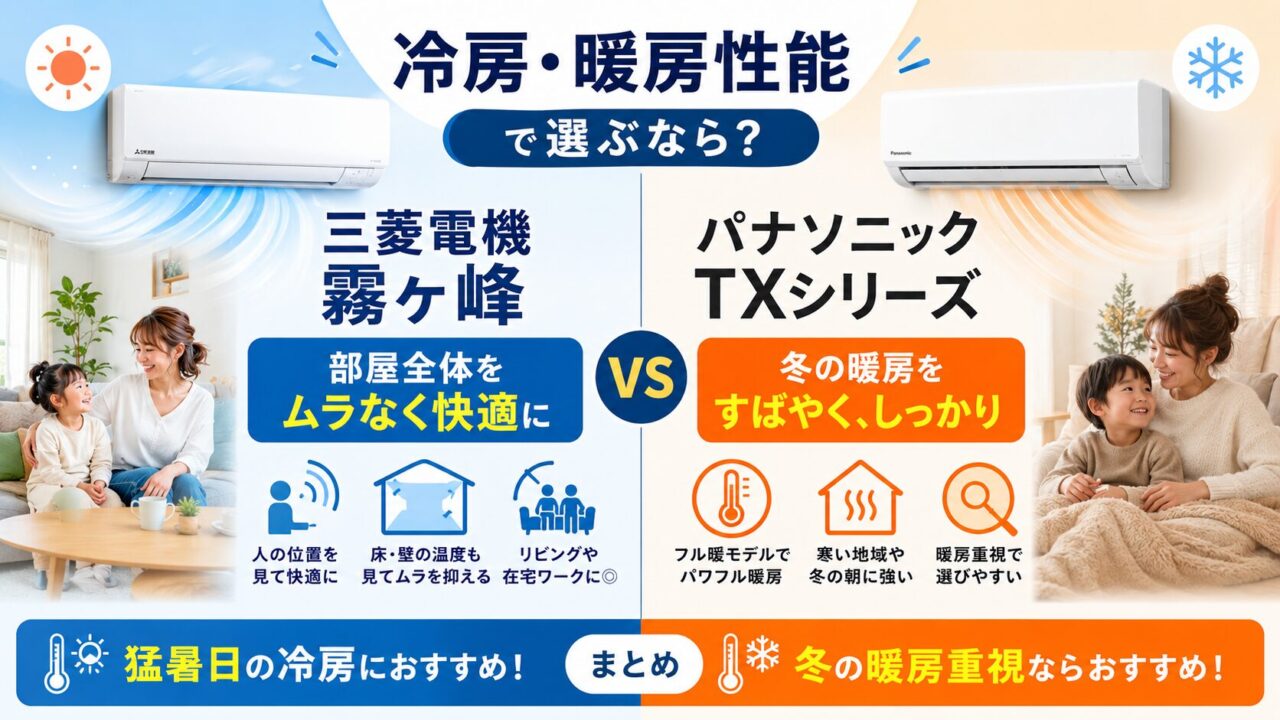 三菱とパナソニックの冷房・暖房性能比較