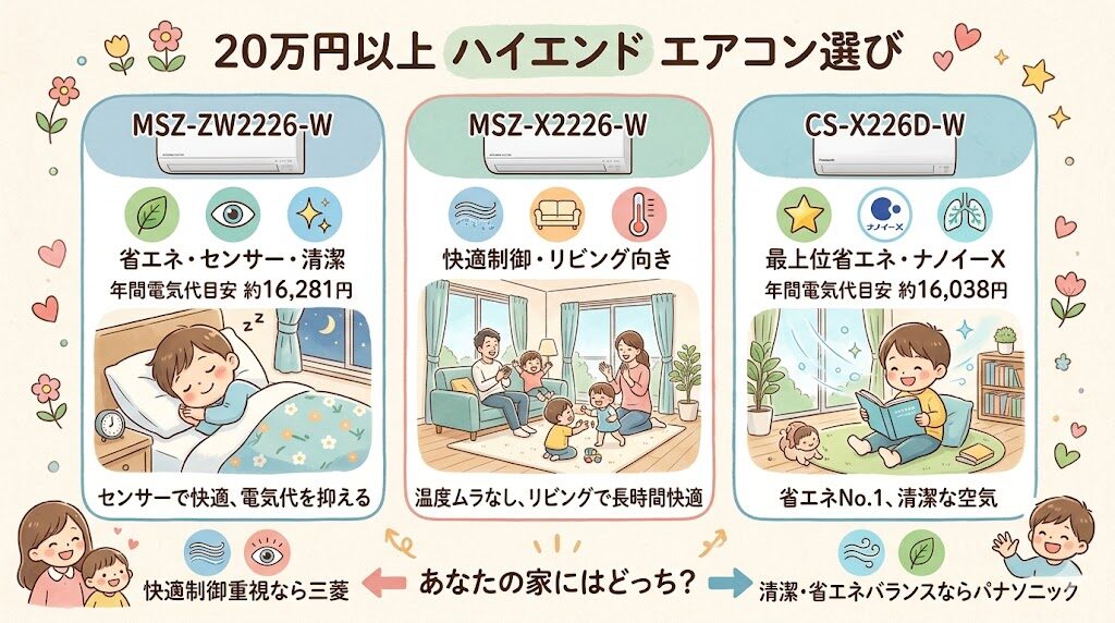 20万円以上で選ぶ三菱とパナソニックの上位モデル比較