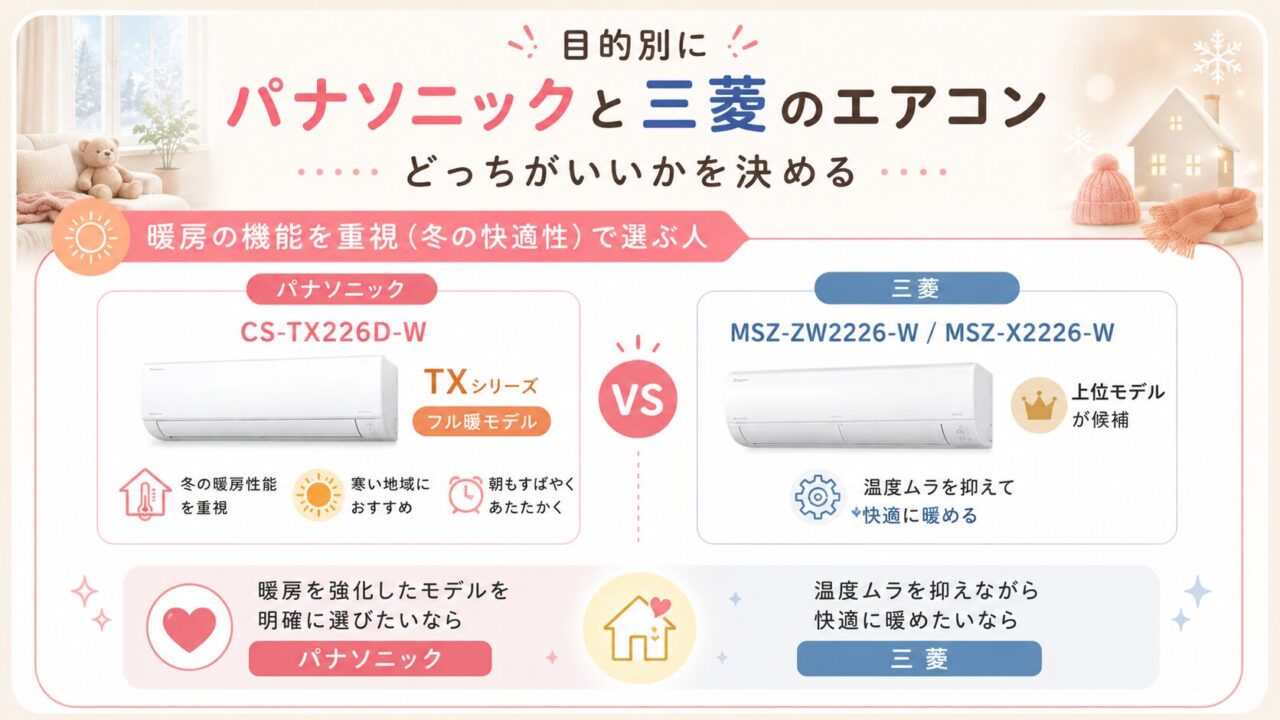 冬の暖房性能で選ぶ三菱とパナソニック比較