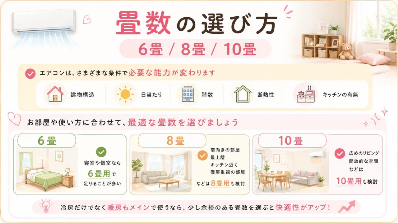 6畳・8畳・10畳のエアコン畳数選び
