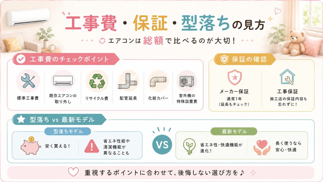 エアコンの工事費・保証・型落ちモデルの確認ポイント