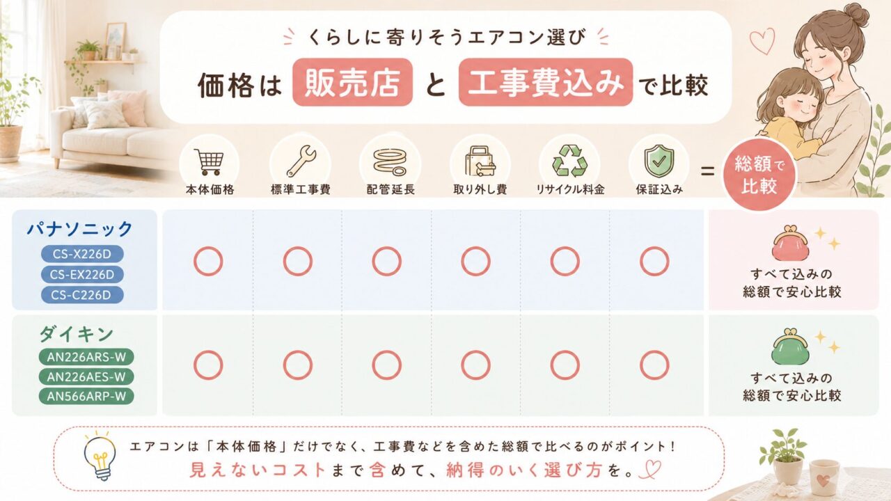 価格は販売店と工事費込みで比較する