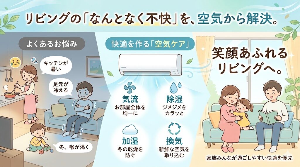 リビング：湿度・換気・気流まで整えやすいダイキン