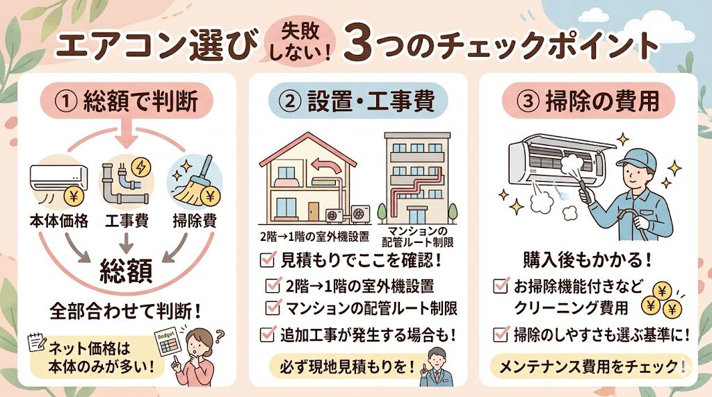日立とダイキンのエアコン：本体の価格ではなく工事する費用込みの総額で見る