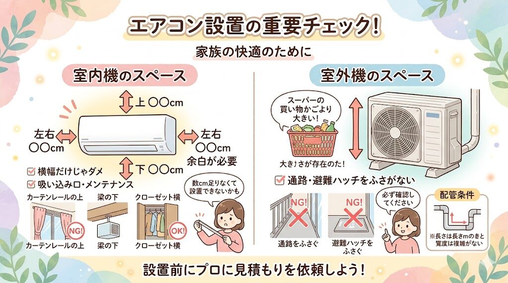 日立とダイキンのエアコン：設置スペース・配管条件を確認する