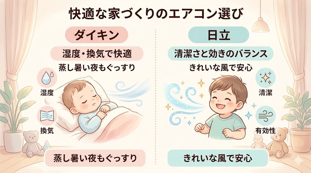 快適にする機能（湿度や換気まで整えたいならダイキン・冷暖房の効きと清潔感のバランスを取るなら日立）