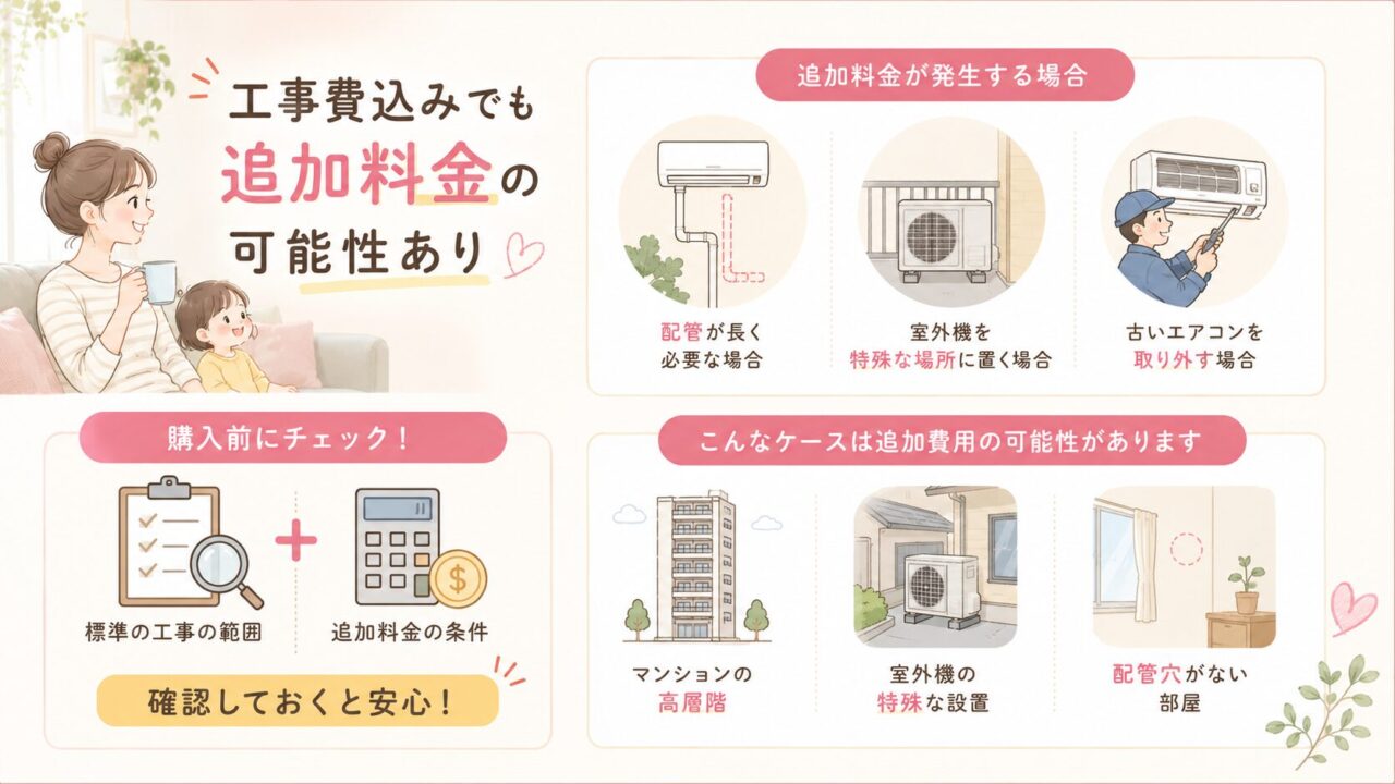 エアコン工事込みでも追加料金が発生する例を比較