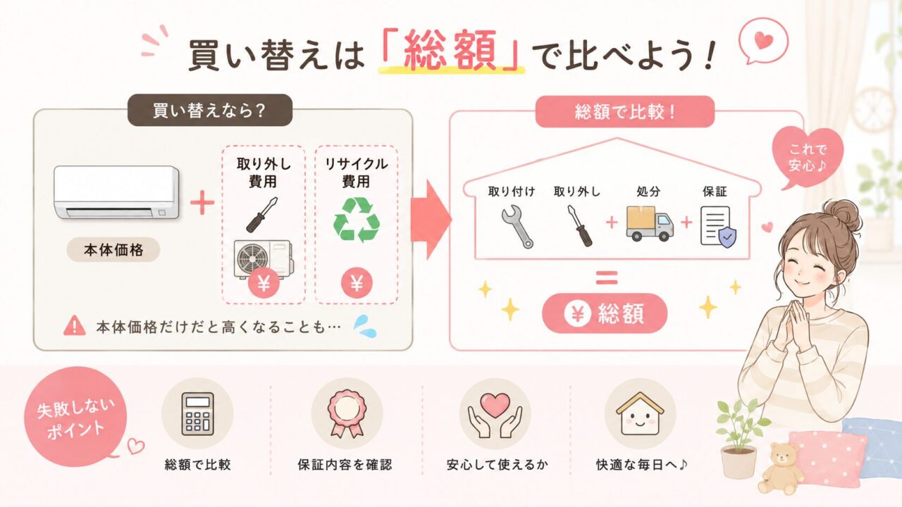 エアコン買い替え時の総額と処分費用の違いを比較