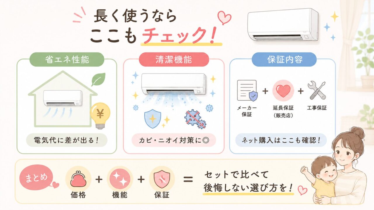 長く使うエアコンで省エネ性能や保証内容を比較するポイント