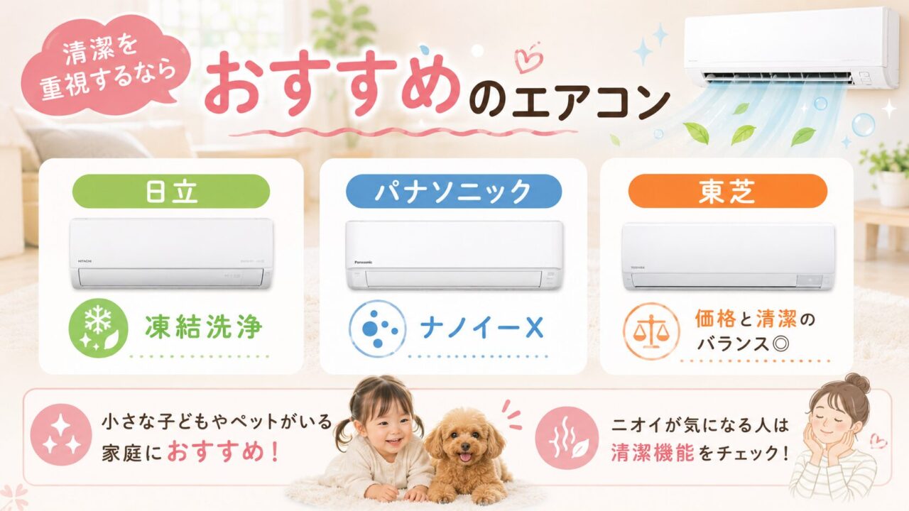 日立・パナソニック・東芝の清潔機能がおすすめなエアコン比較