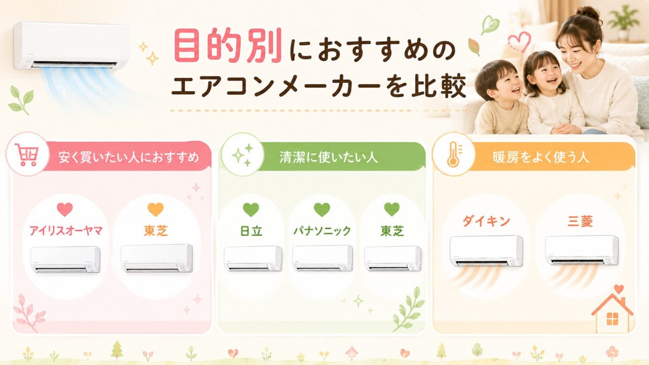 目的別におすすめエアコンメーカーを価格・清潔・暖房で比較