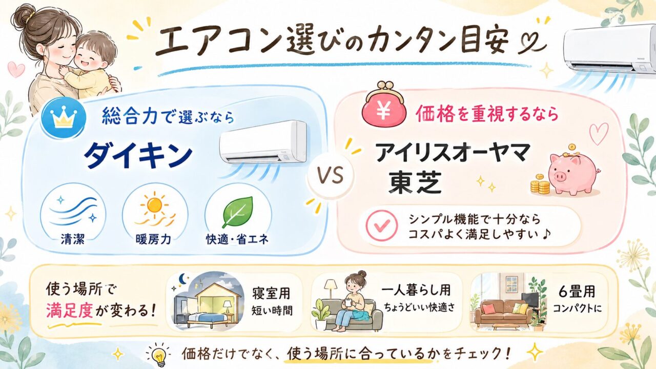 ダイキンとアイリスオーヤマのエアコン選びを価格と機能の違いで比較
