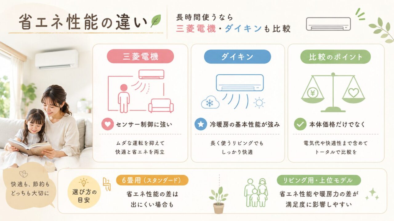 エアコンメーカーごとの省エネ性能の違いと電気代の比較