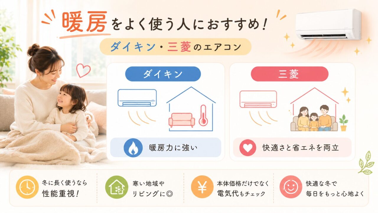 暖房をよく使う人向けのダイキンと三菱エアコン比較