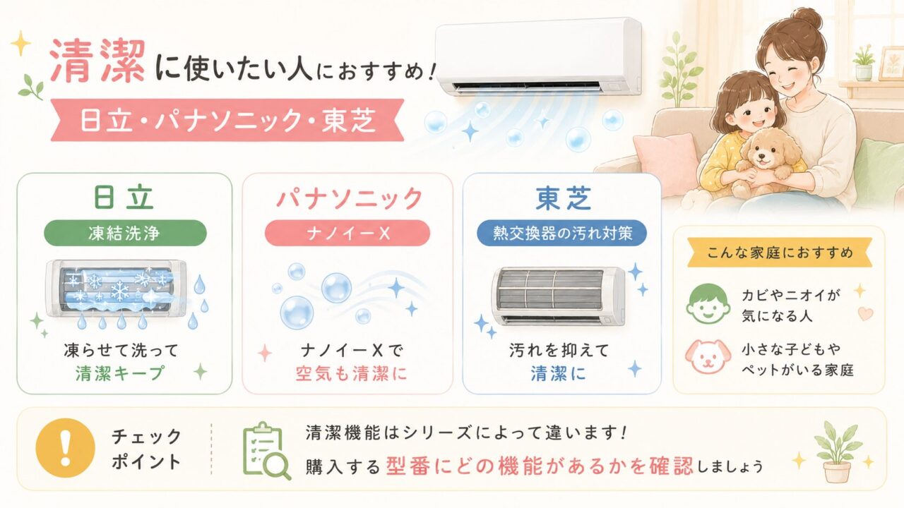 清潔機能に強い日立・パナソニック・東芝エアコン比較