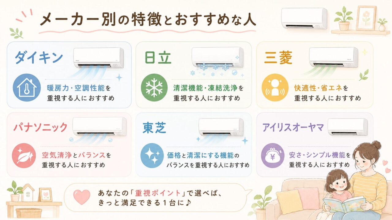 ダイキン・日立・三菱などメーカー別エアコンの特徴とおすすめ比較
