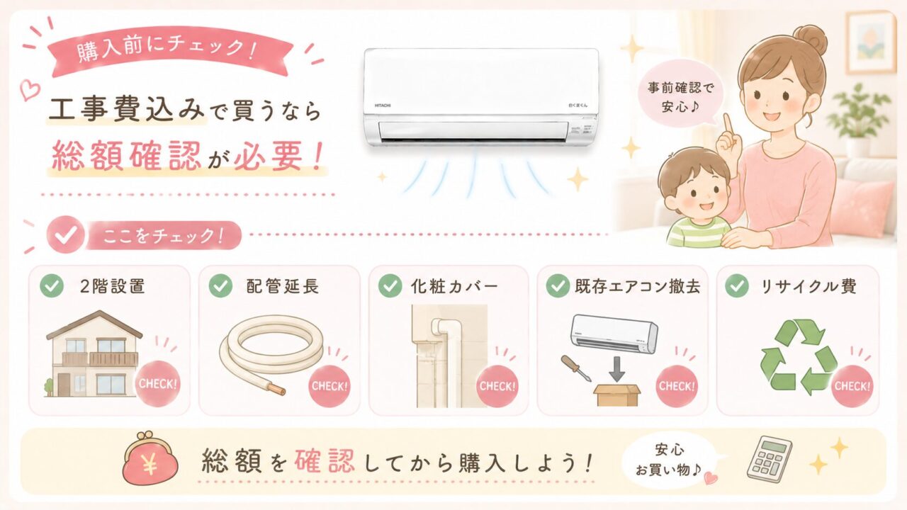 白くまくん RAS-AJ2225S(W)の良い口コミ・評判レビュー：工事費込みで買う場合は総額確認が必要