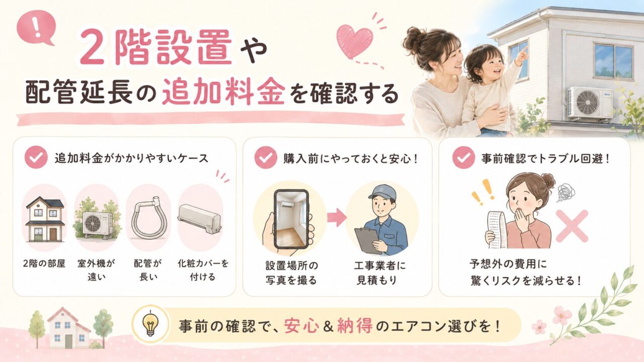 白くまくん RAS-AJ2225S(W)の口コミを調べてわかった購入前の注意点：2階設置や配管延長の追加料金を確認する