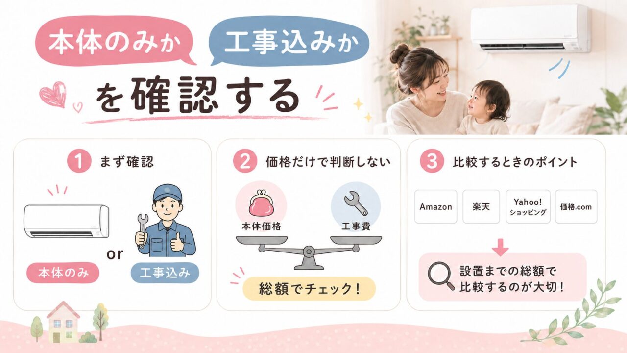 白くまくん RAS-AJ2225S(W)の口コミを調べてわかった購入前の注意点：本体のみか工事込みかを確認する
