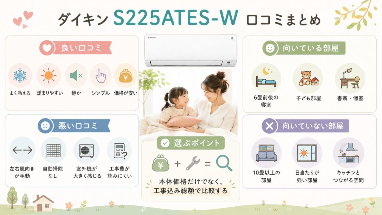 ダイキンS225ATES-Wの口コミ・評判レビューから見る選ぶポイント
