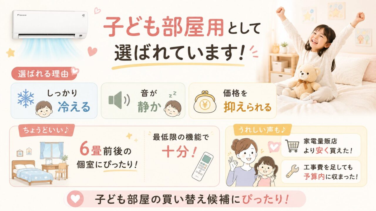 ダイキンS225ATES-Wの口コミ・評判レビューで見る子ども部屋用の選び方