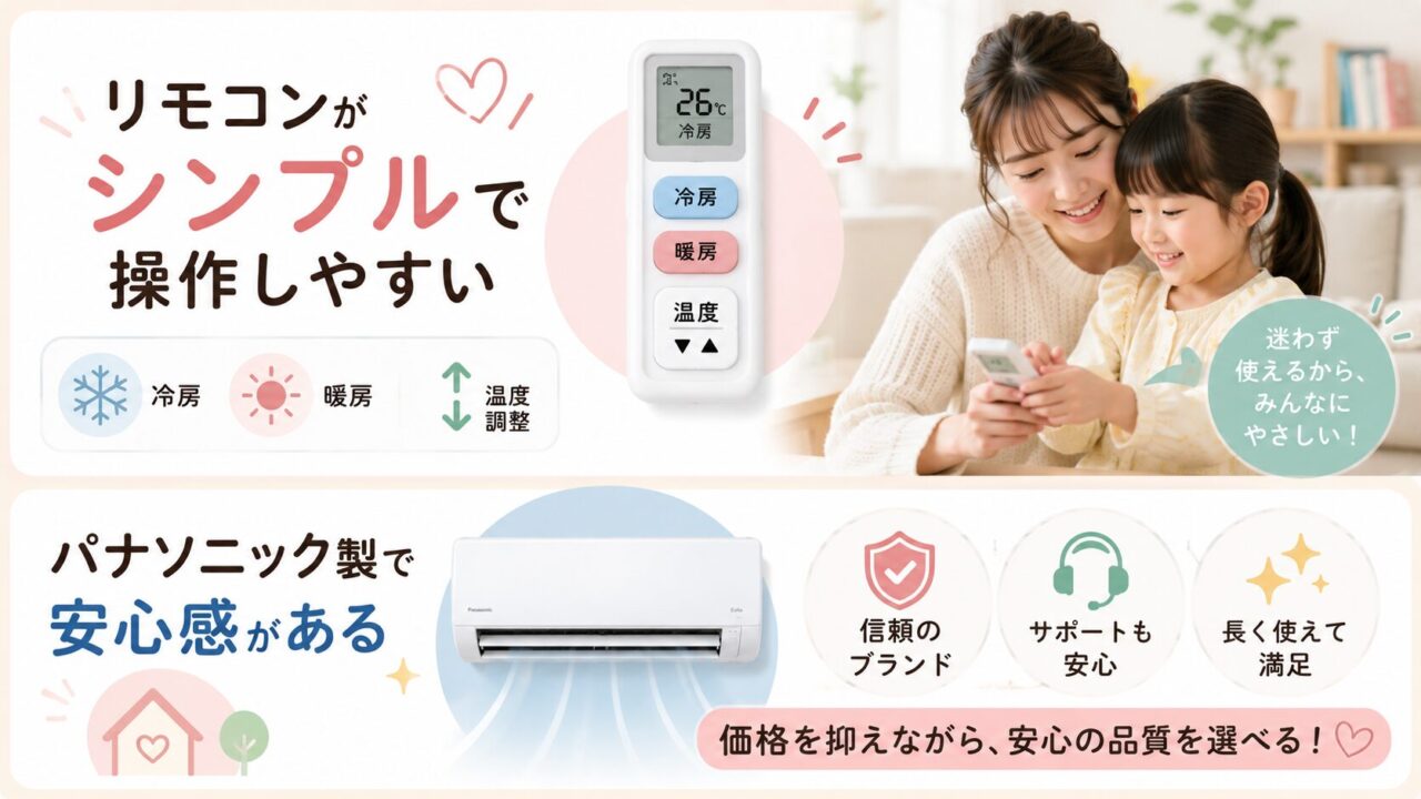 エオリアのエアコンCS-225DFL-Wの良い口コミ・評判レビュー:パナソニック製で安心感がある