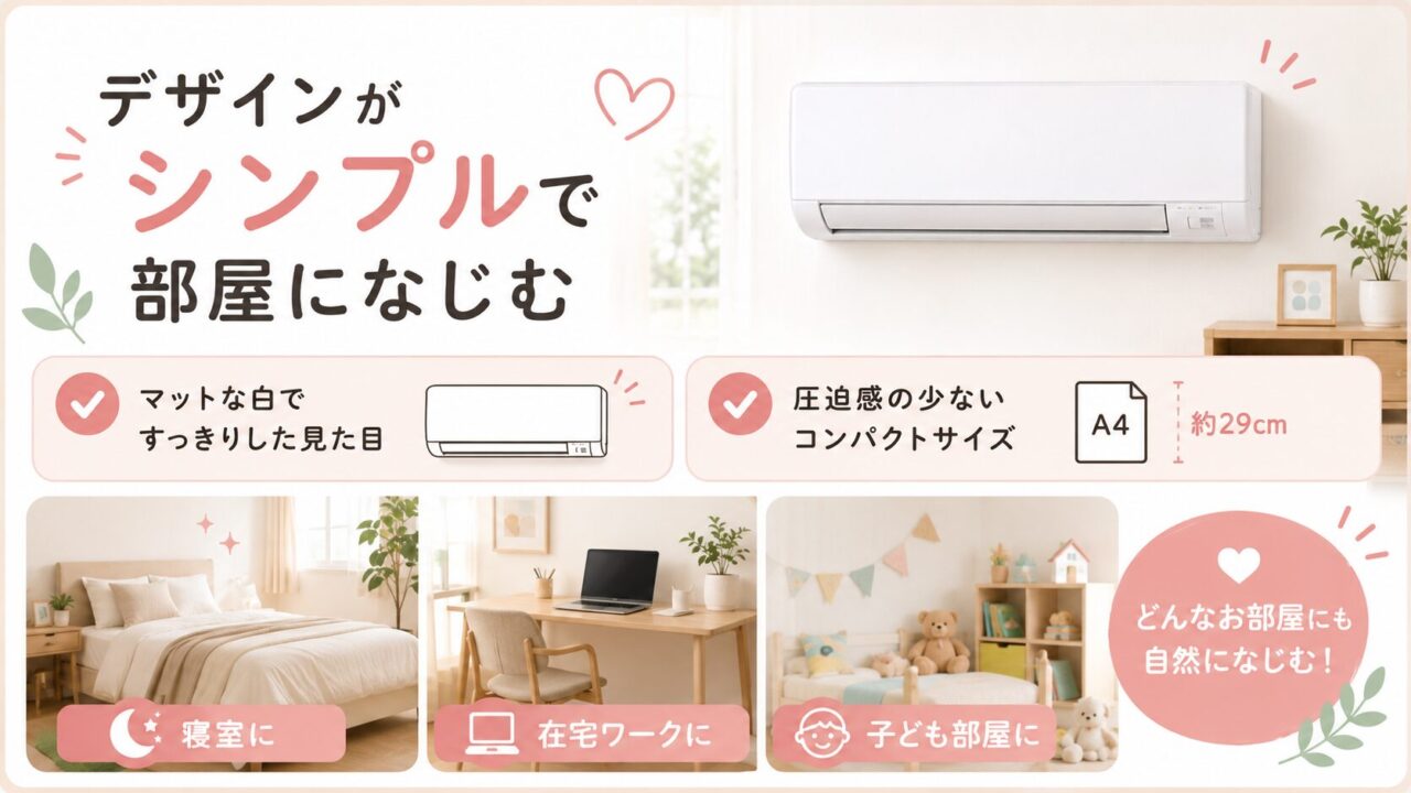 エオリアのエアコンCS-225DFL-Wの良い口コミ・評判レビュー:デザインがシンプルで部屋になじむ