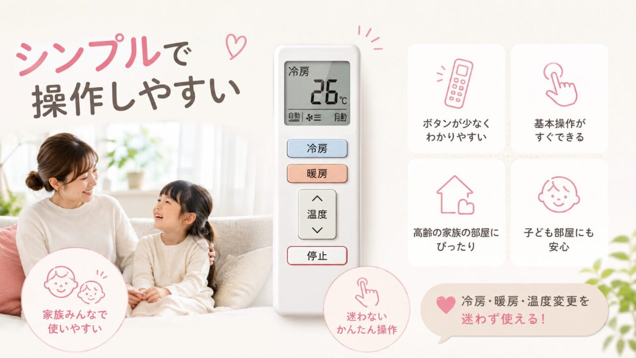 エオリアのエアコンCS-225DFL-Wの良い口コミ・評判レビュー:リモコンがシンプルで操作しやすい