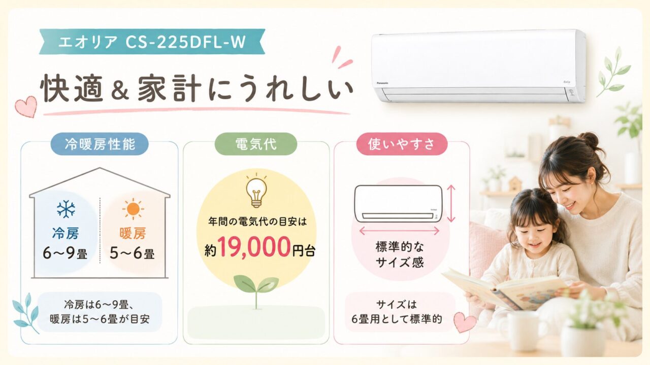 エオリアCS-225DFL-Wの電気代・冷暖房性能・使いやすさ