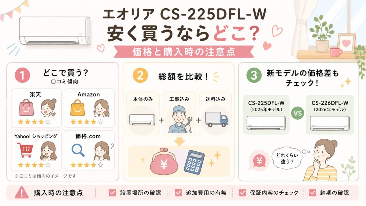 エオリアCS-225DFL-Wを安く買うならどこ?価格と購入時の注意点