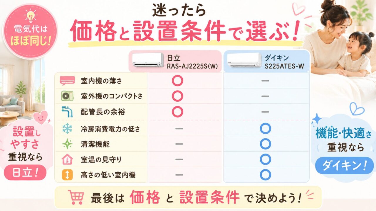 RAS-AJ2225S(W)とS225ATES-Wの違い一覧表