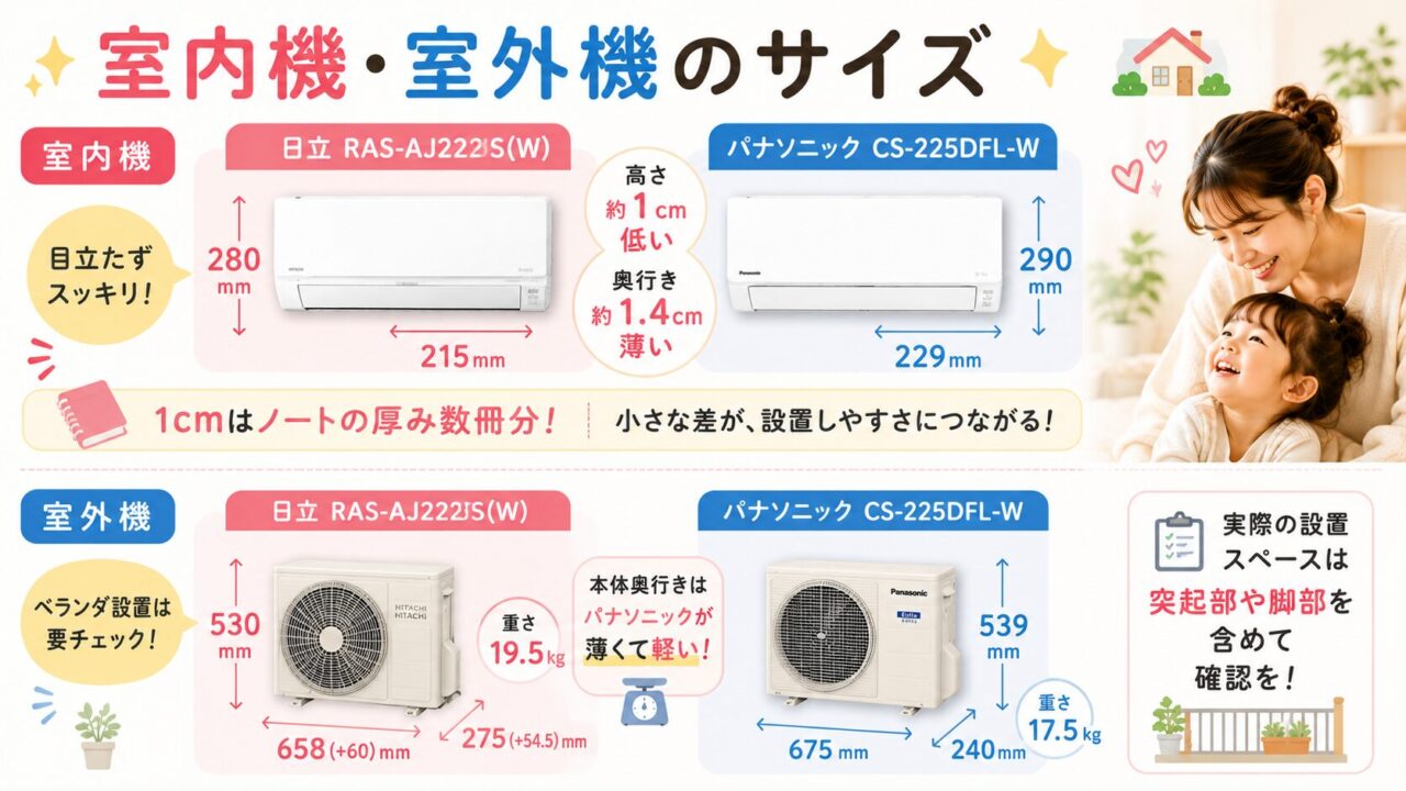 日立RAS-AJ2225Sの室内機と室外機サイズを確認