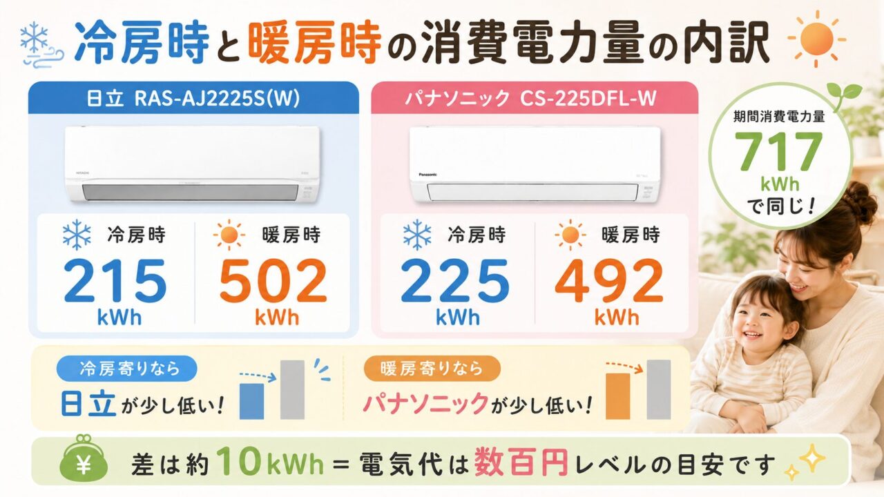 RAS-AJ2225SとCS-225DFL-Wの消費電力量の違い