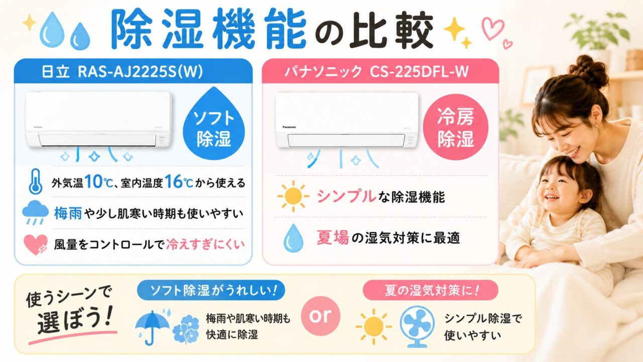 日立のソフト除湿とパナソニックの冷房除湿を比較