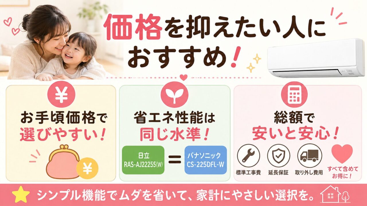 日立RAS-AJ2225Sの価格と総額を比較するイメージ