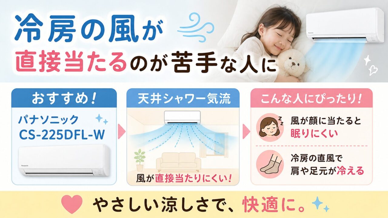 パナソニックCS-225DFL-Wの冷風が当たりにくい使い方