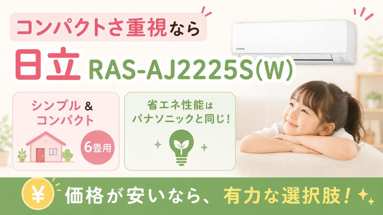 コンパクトさ重視なら日立RAS-AJ2225Sを選ぶイメージ