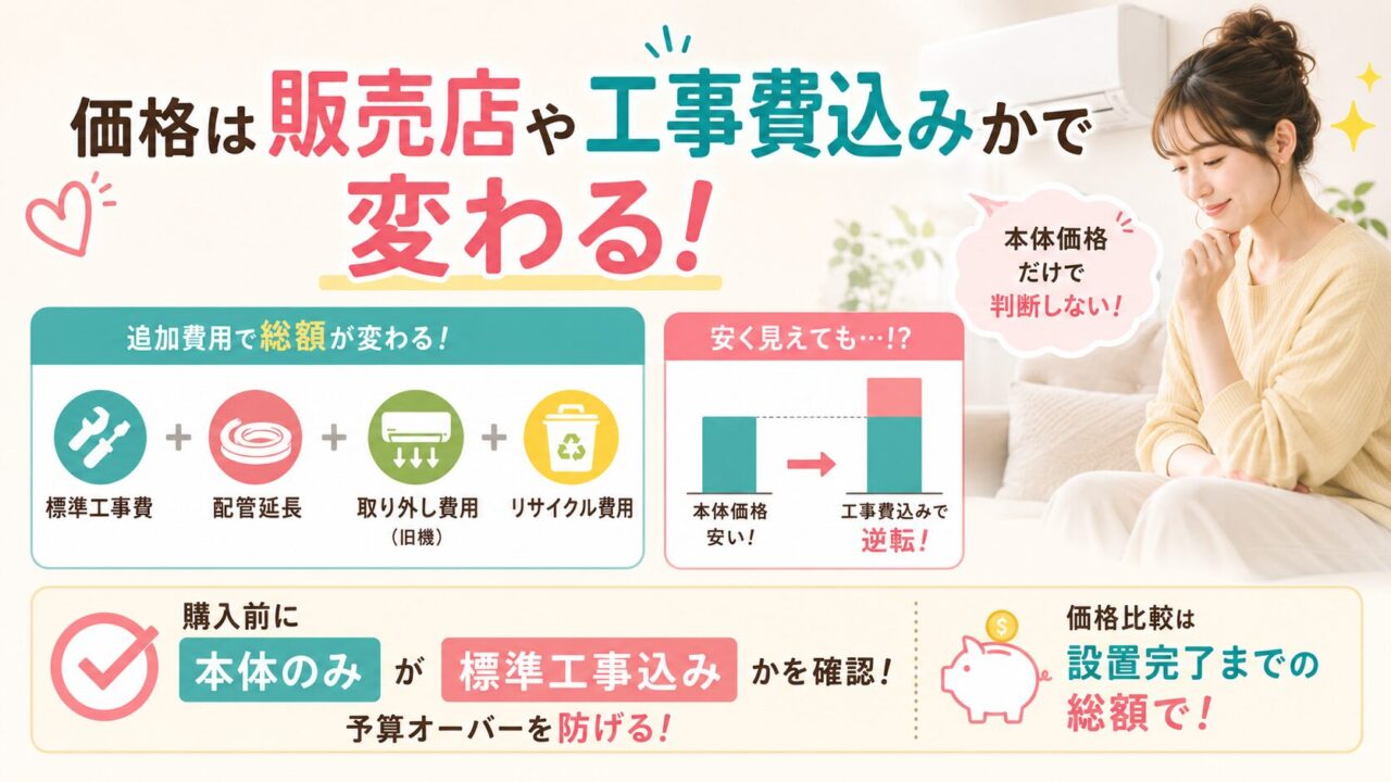 日立とパナソニックのエアコン価格と工事費込み総額