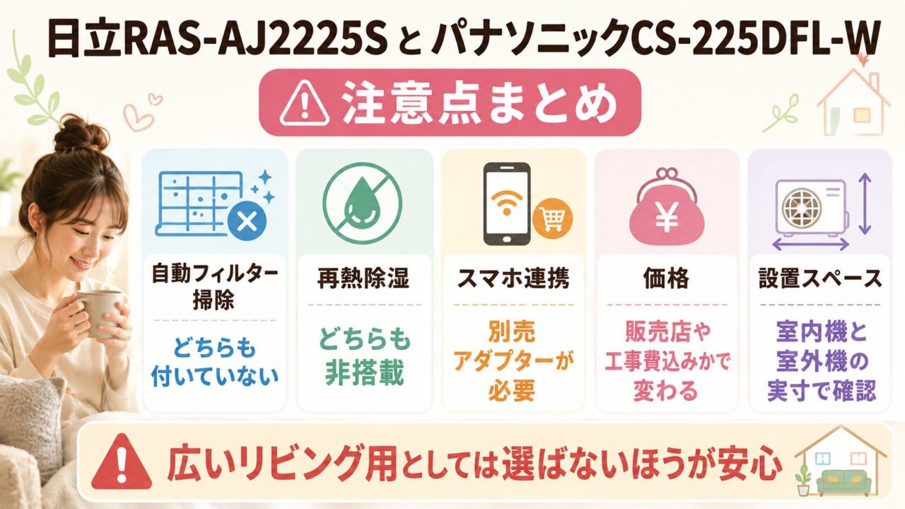 RAS-AJ2225SとCS-225DFL-Wの購入前の注意点