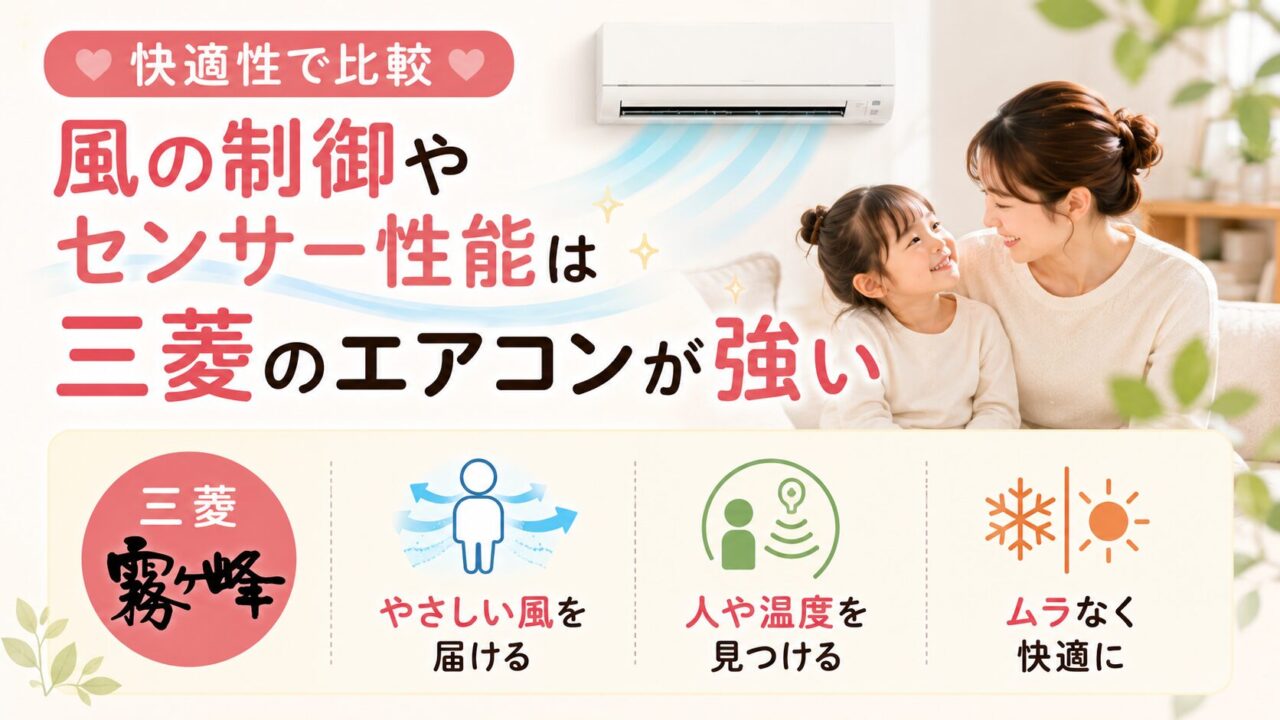 快適性で比較｜風の制御やセンサー性能は三菱のエアコンが強い